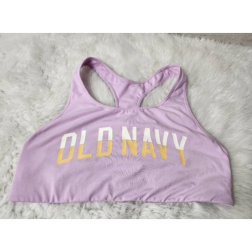 Old Navy Womens Sports Bra Purple‎ Spell Out Pullover Racerback Go Dry Plus XXL